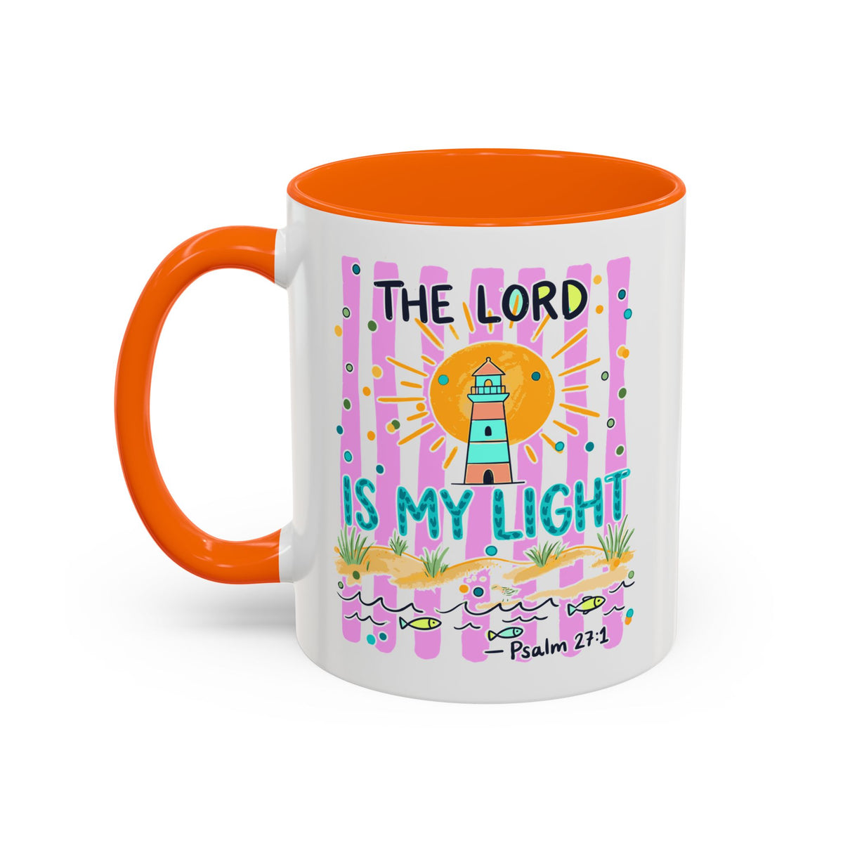 Christian Coffee Mug - "The Lord Is My Light" Lighthouse Psalm 27:1 Accent Mug