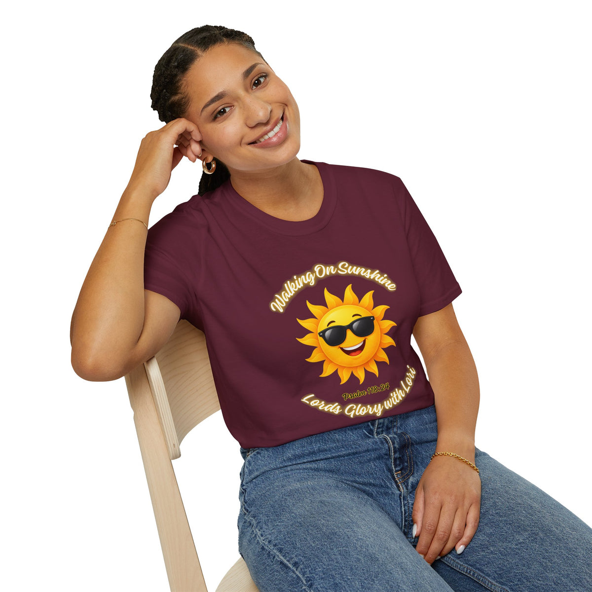 Sunshine Smiles T-Shirt — Sunglasses Sun with Psalm 118:24 Inspirational Tee