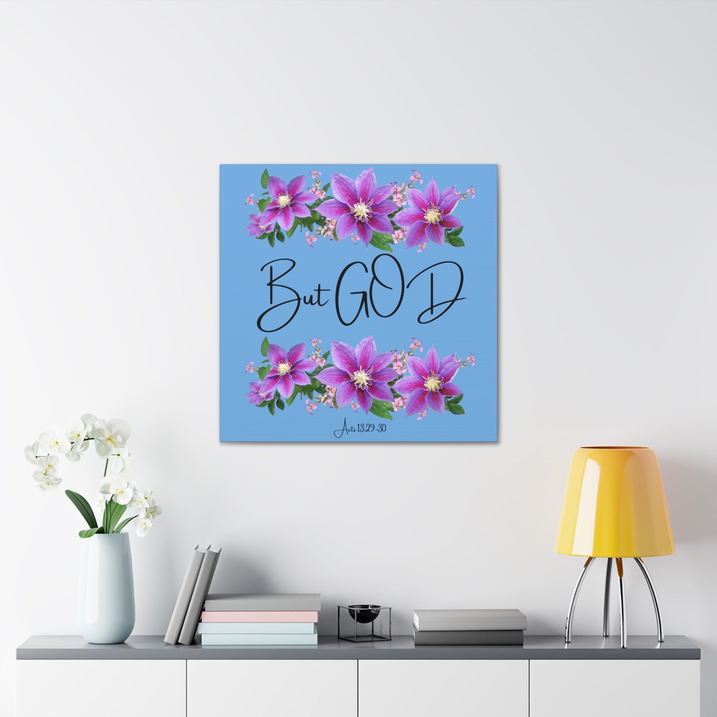 But GOD - Acts 13 29-30 Canvas Gallery Wraps - Light Blue