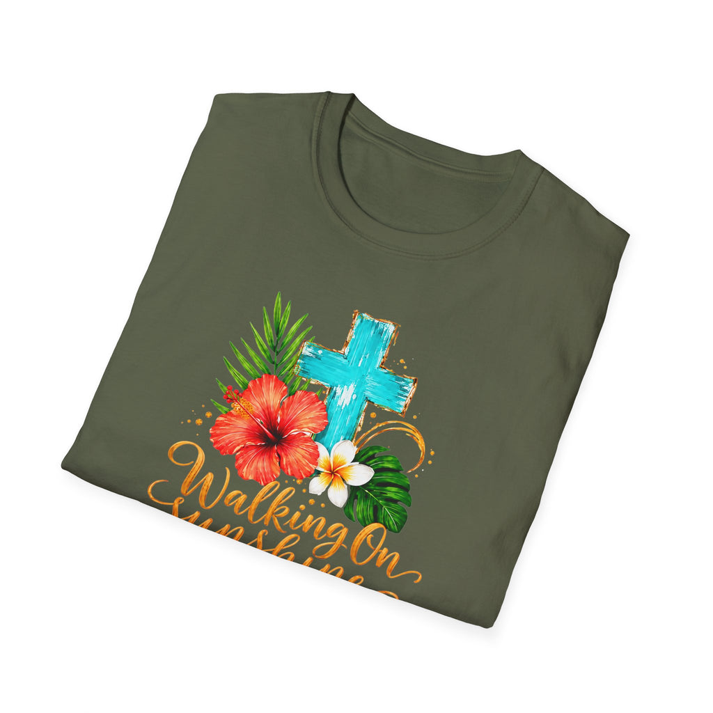 Walking on Sunshine & Jesus Floral Cross T-Shirt