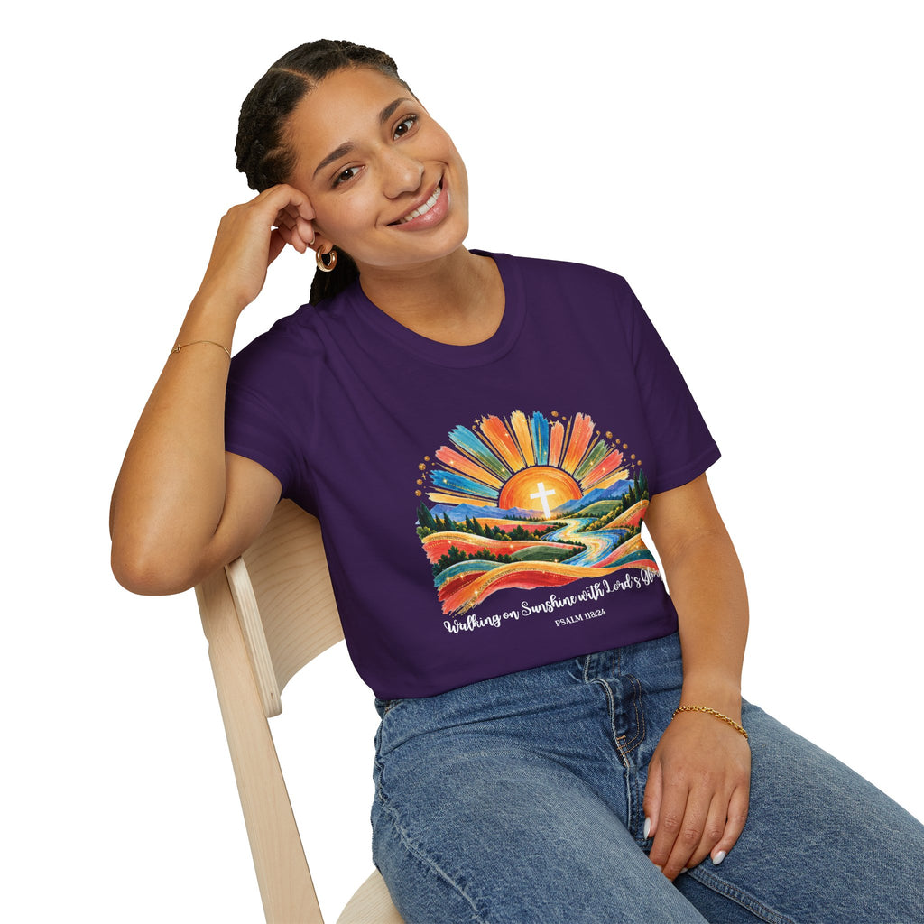 Walking On Sunshine with Lords Glory - with Lori Faith and Hope Christian Sunrise T-Shirt