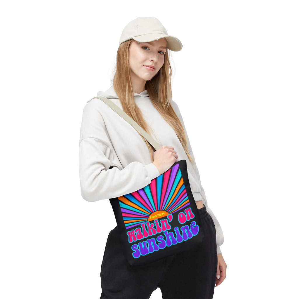 Lords Glory Sunrise Graphic Tote Bag — “Walkin' on Sunshine” Retro Psalm 118:24 Cotton AOP