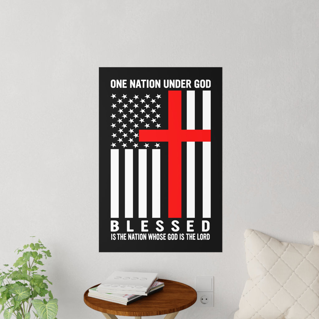 One Nation Under God Blessed American Flag Cross Wall Decal
