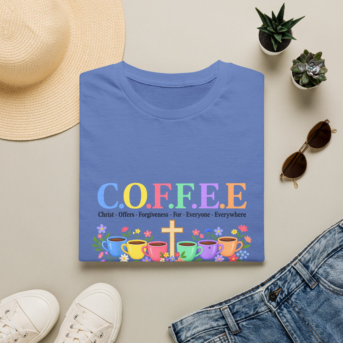 Coffee Lover Floral Graphic - C.o.f.f.e.e. (Christ - Offers - Forgiveness - For Everyone - Everywhere)  Softstyle T-Shirt