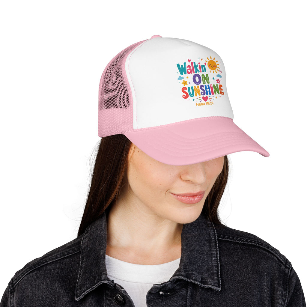 Walkin' on Sunshine Foam Trucker Hat — Retro Colorful Sunshine Design Psalm 118:24
