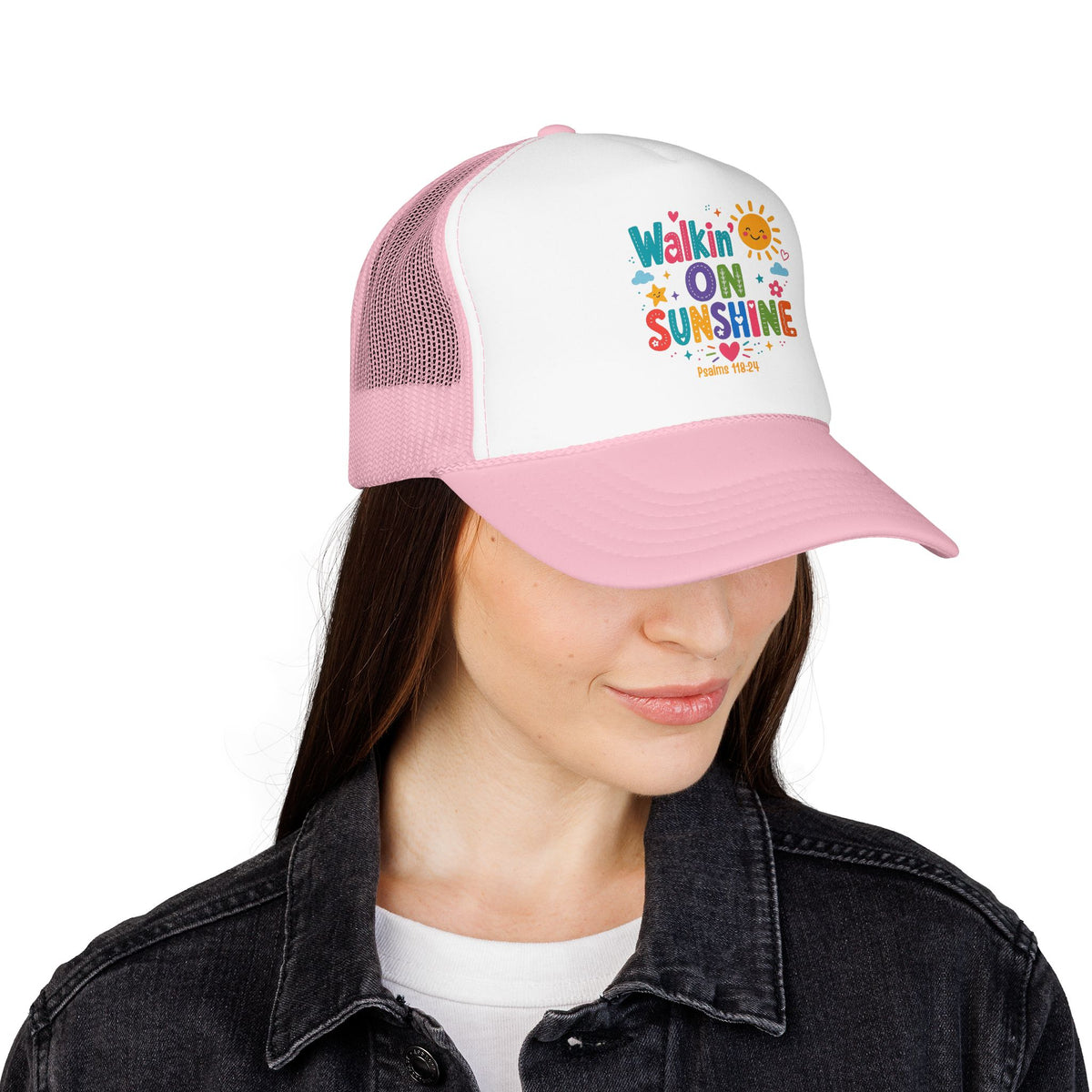 Walkin' on Sunshine Foam Trucker Hat — Retro Colorful Sunshine Design Psalm 118:24