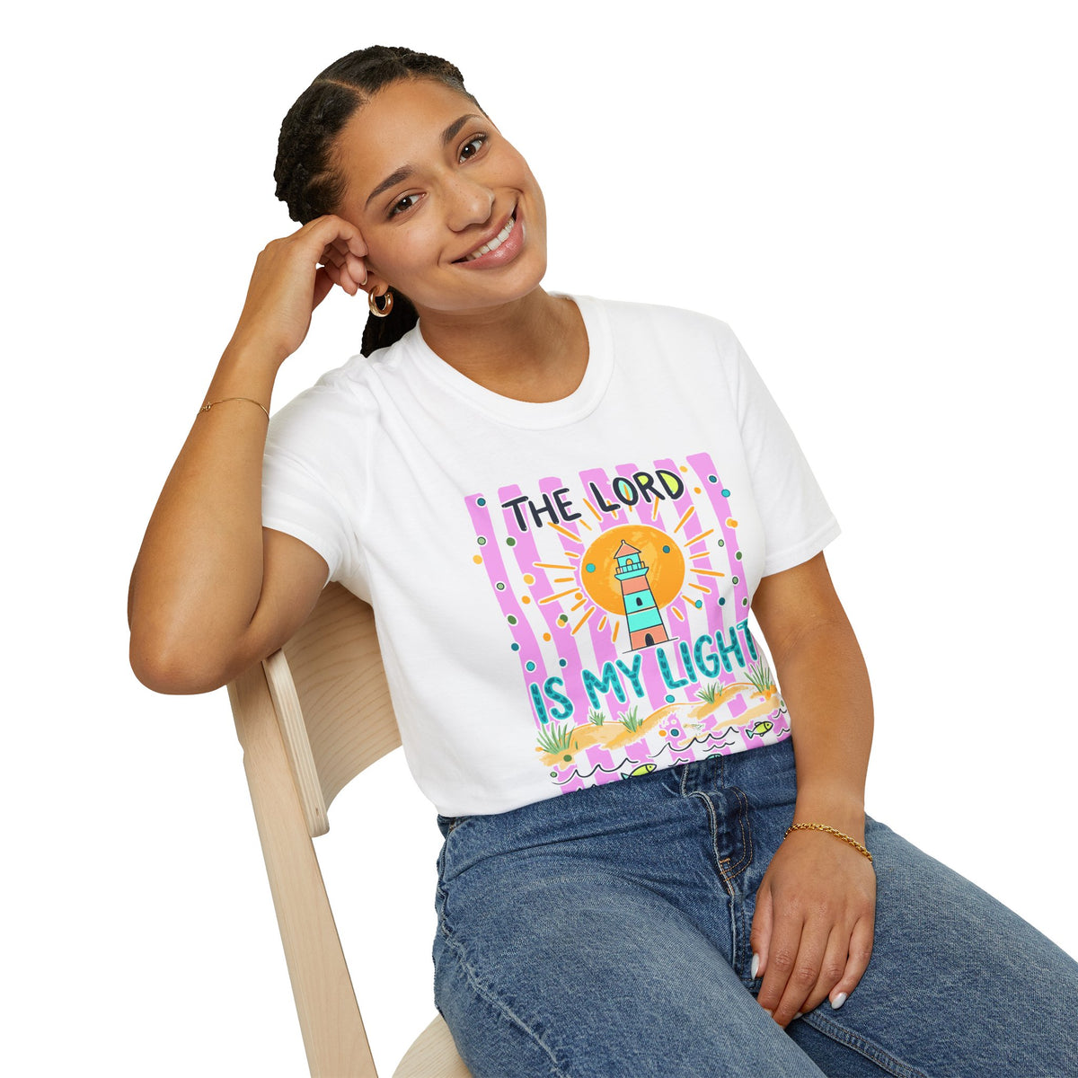 The Lord Is My Light Lighthouse Christian T-Shirt — Psalm 27:1  Inspirational Tee