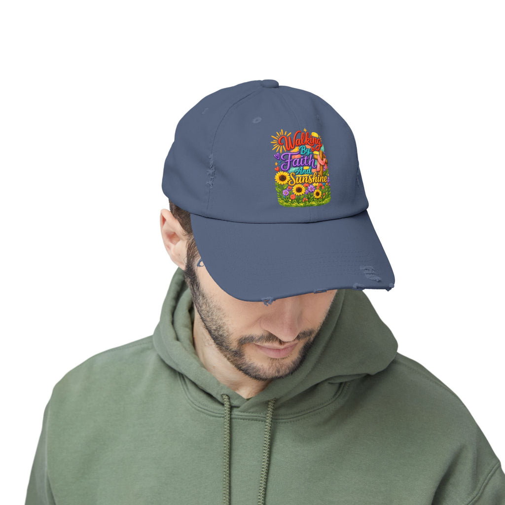 Walking by Faith and Sunshine Distressed Baseball Cap