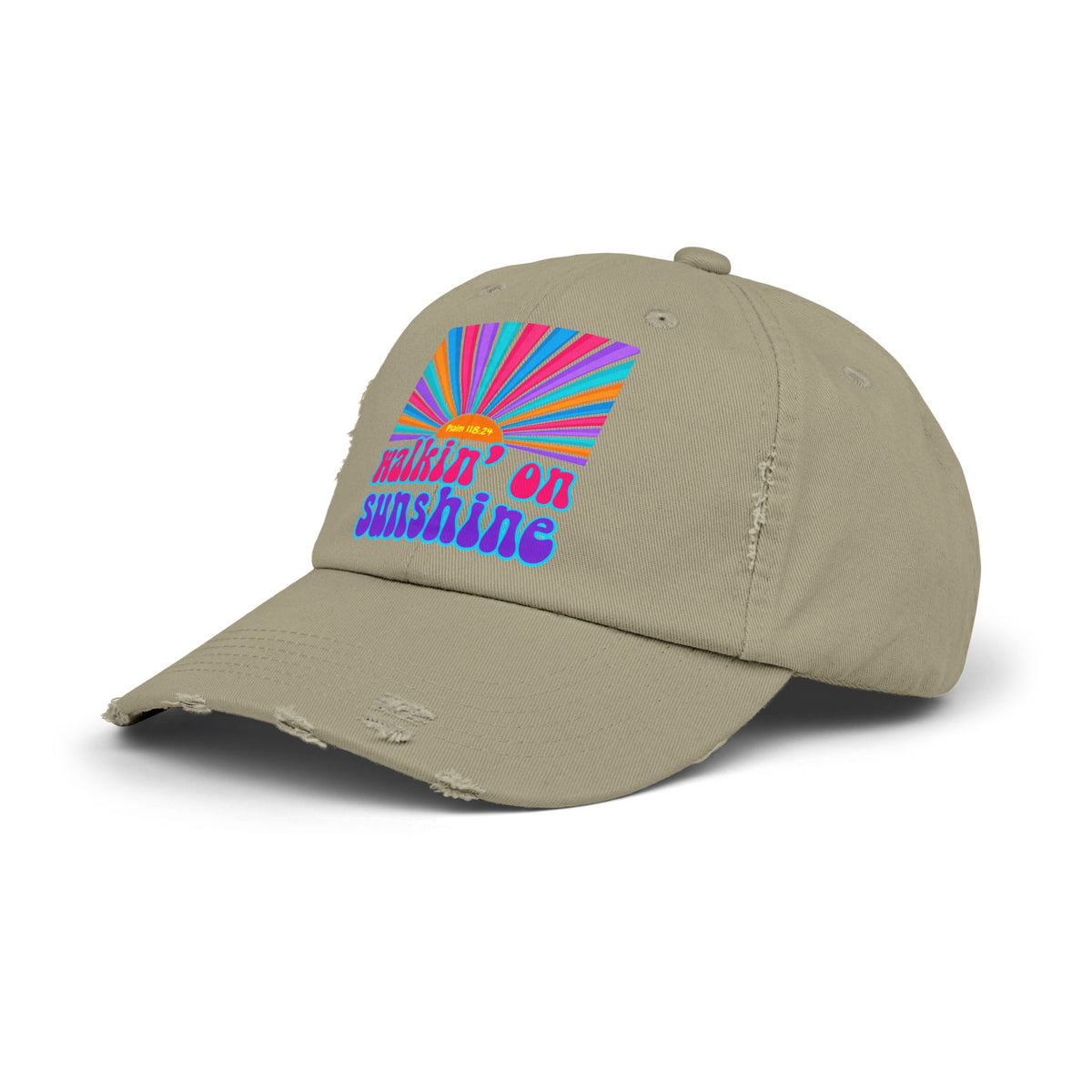 Walking On Sunshine Distressed Cap — Lords Glory with Lori Retro Rainbow Sun Trucker Hat