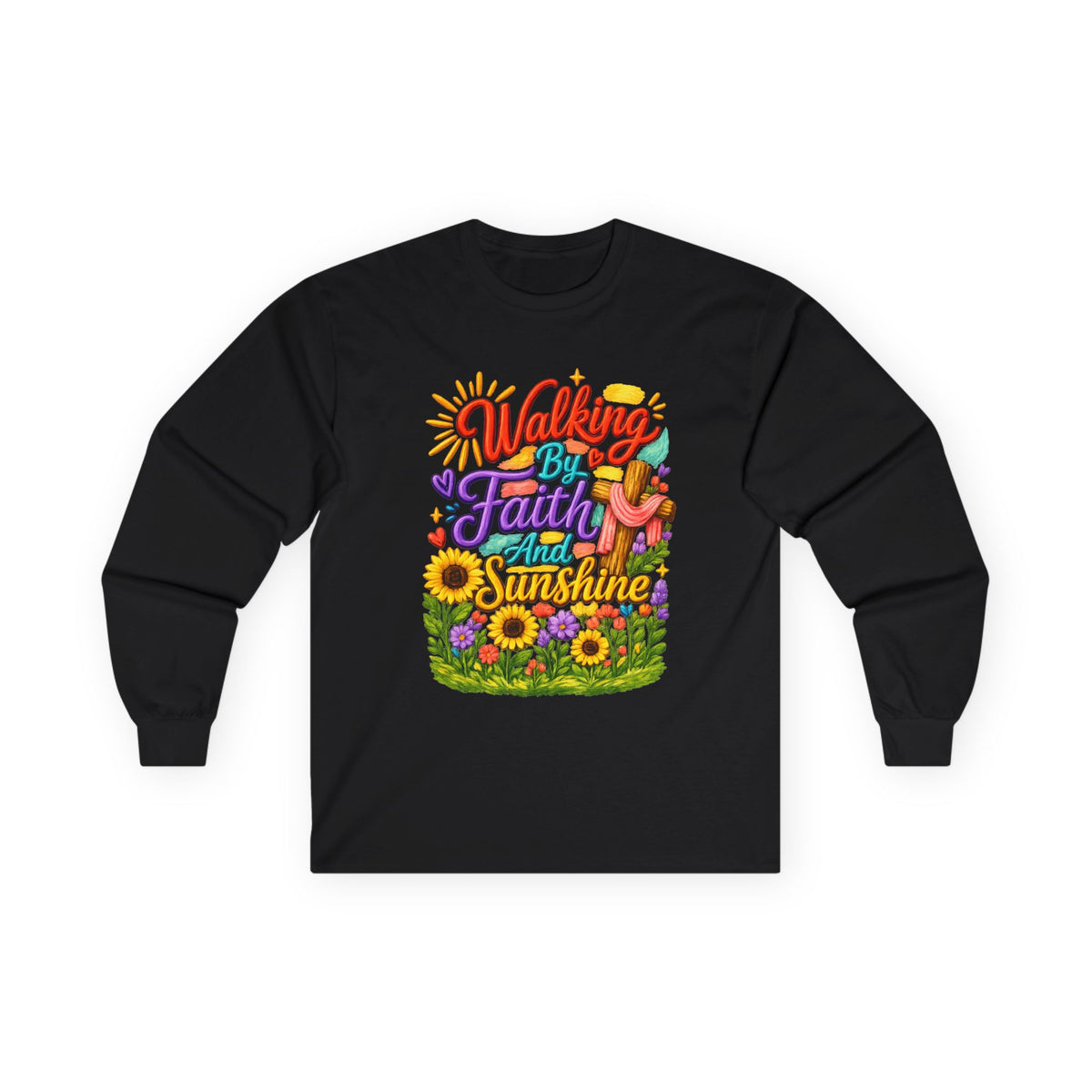 “Walking on Faith and Sunshine” Floral Long Sleeve Tee