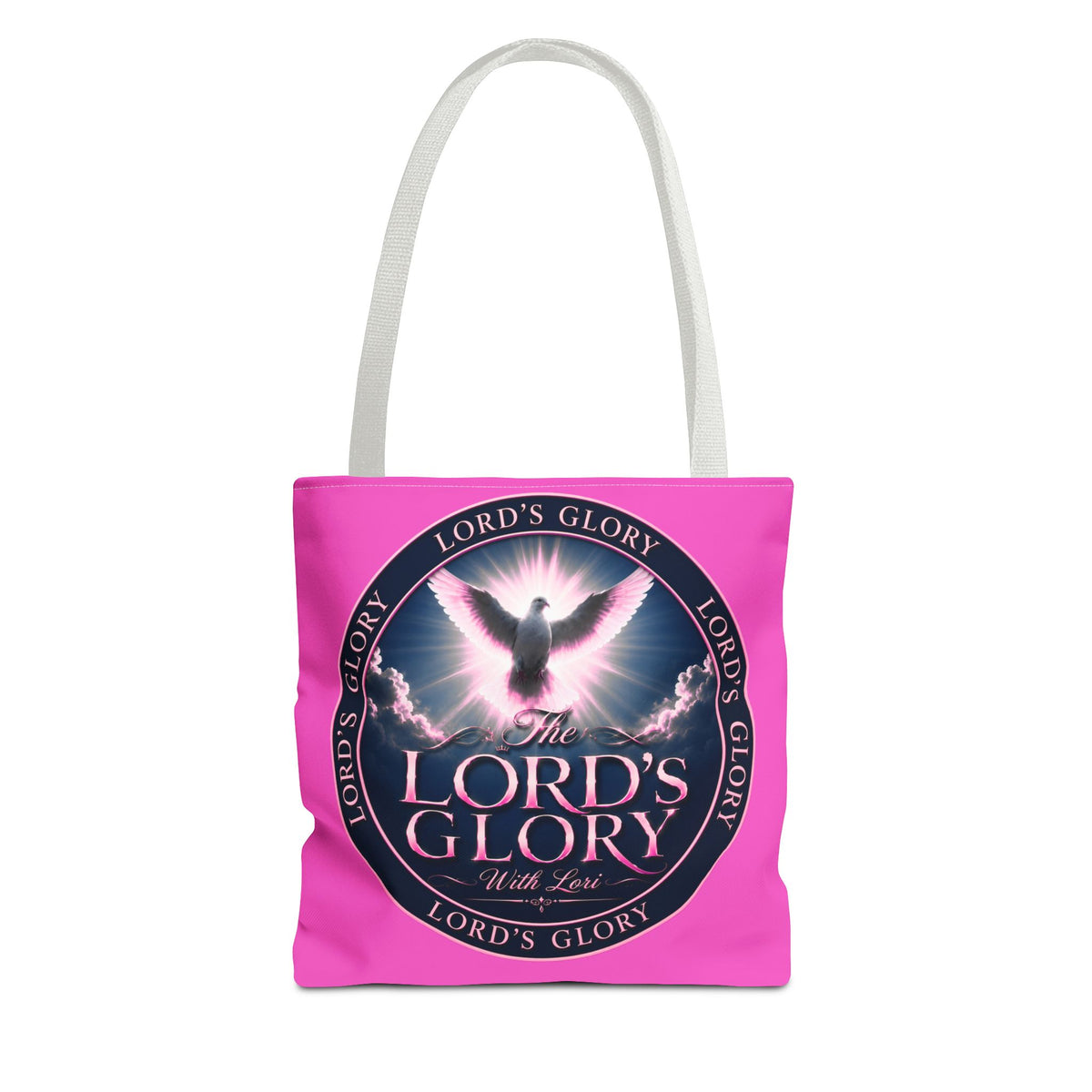 Religious Tote Bag - "The Lord's Glory with Lori" Pink All-Over-Print Christian Tote
