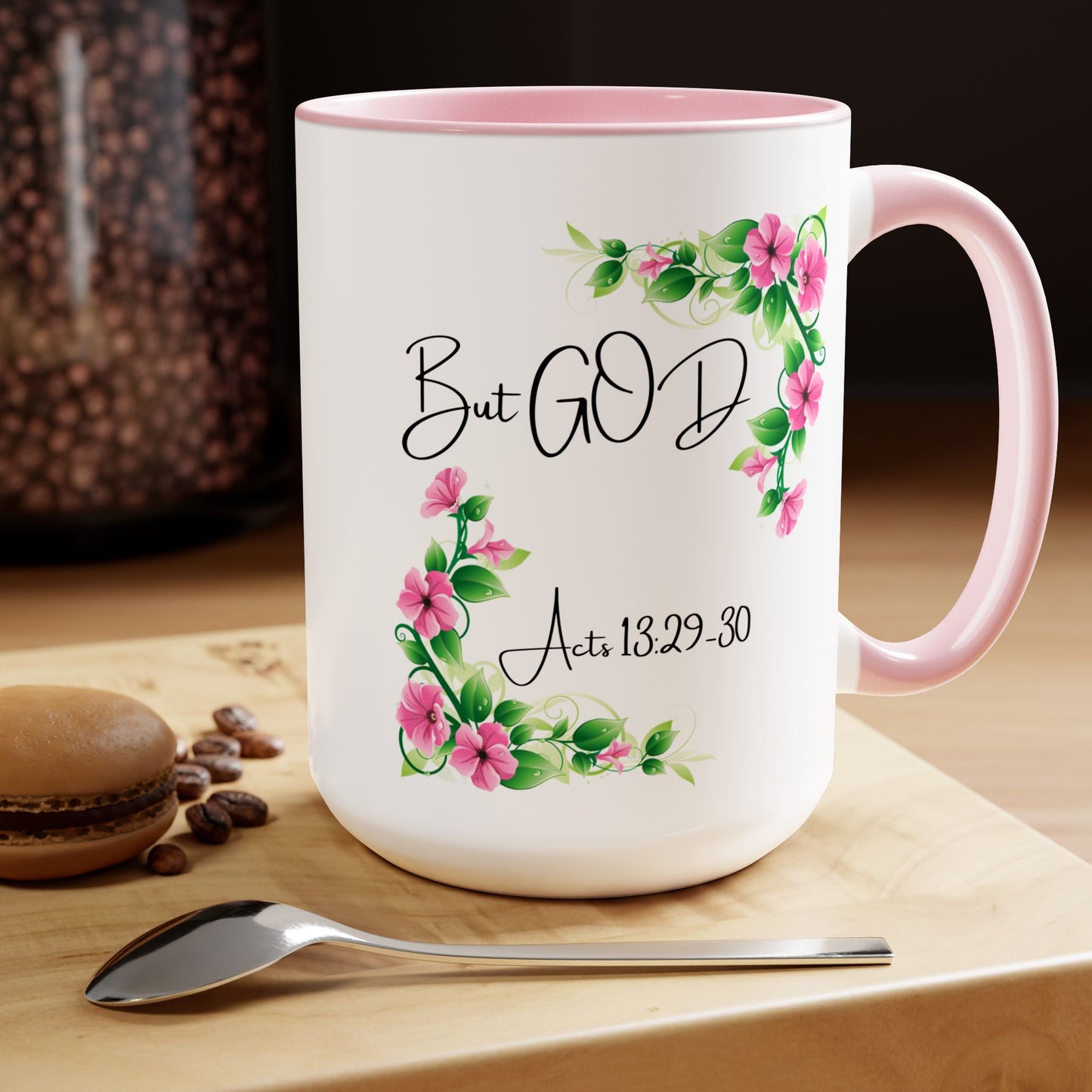 But GOD - Acts 13: 29-30 Two-Tone Coffee Mugs, 15oz