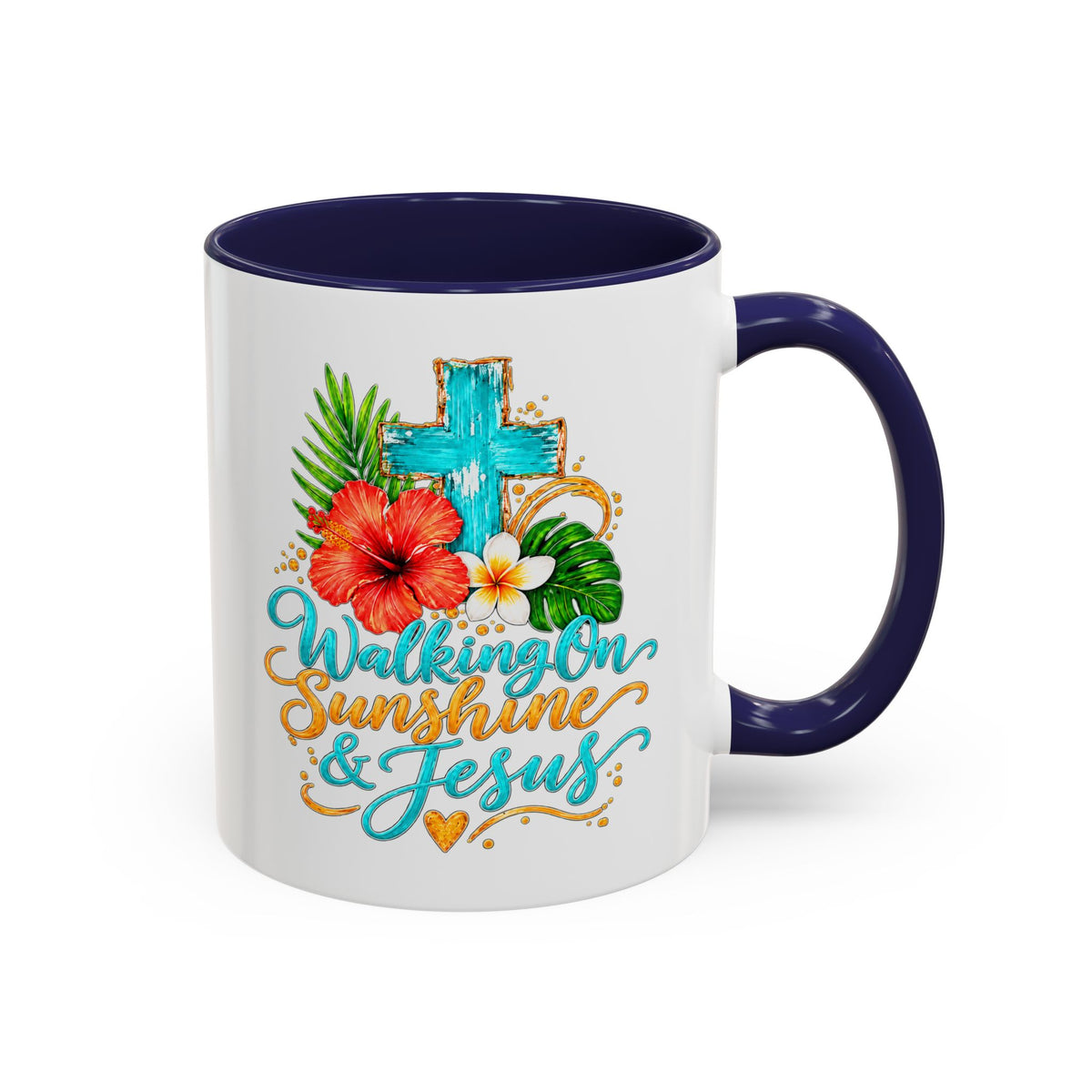 Walking on Sunshine & Jesus Coffee Mug – Floral Cross Accent Mug
