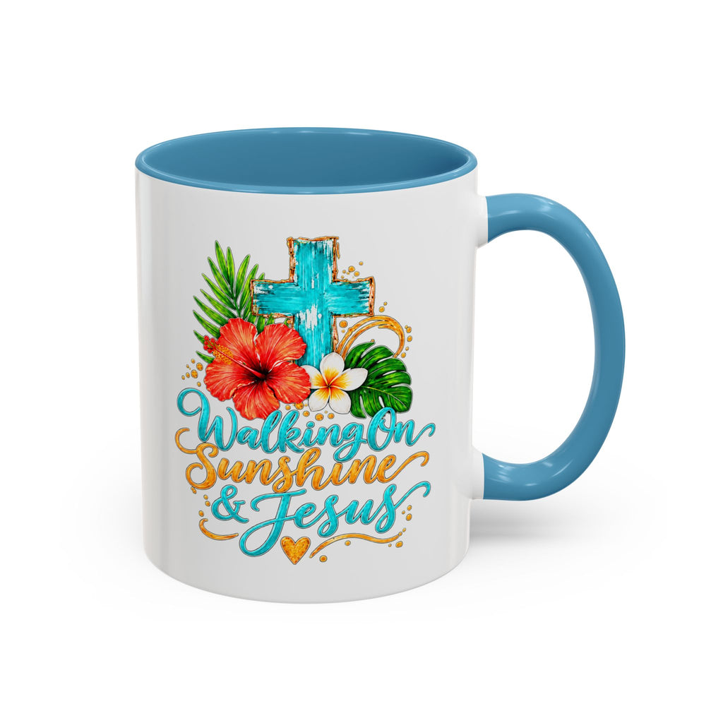 Walking on Sunshine & Jesus Coffee Mug – Floral Cross Accent Mug