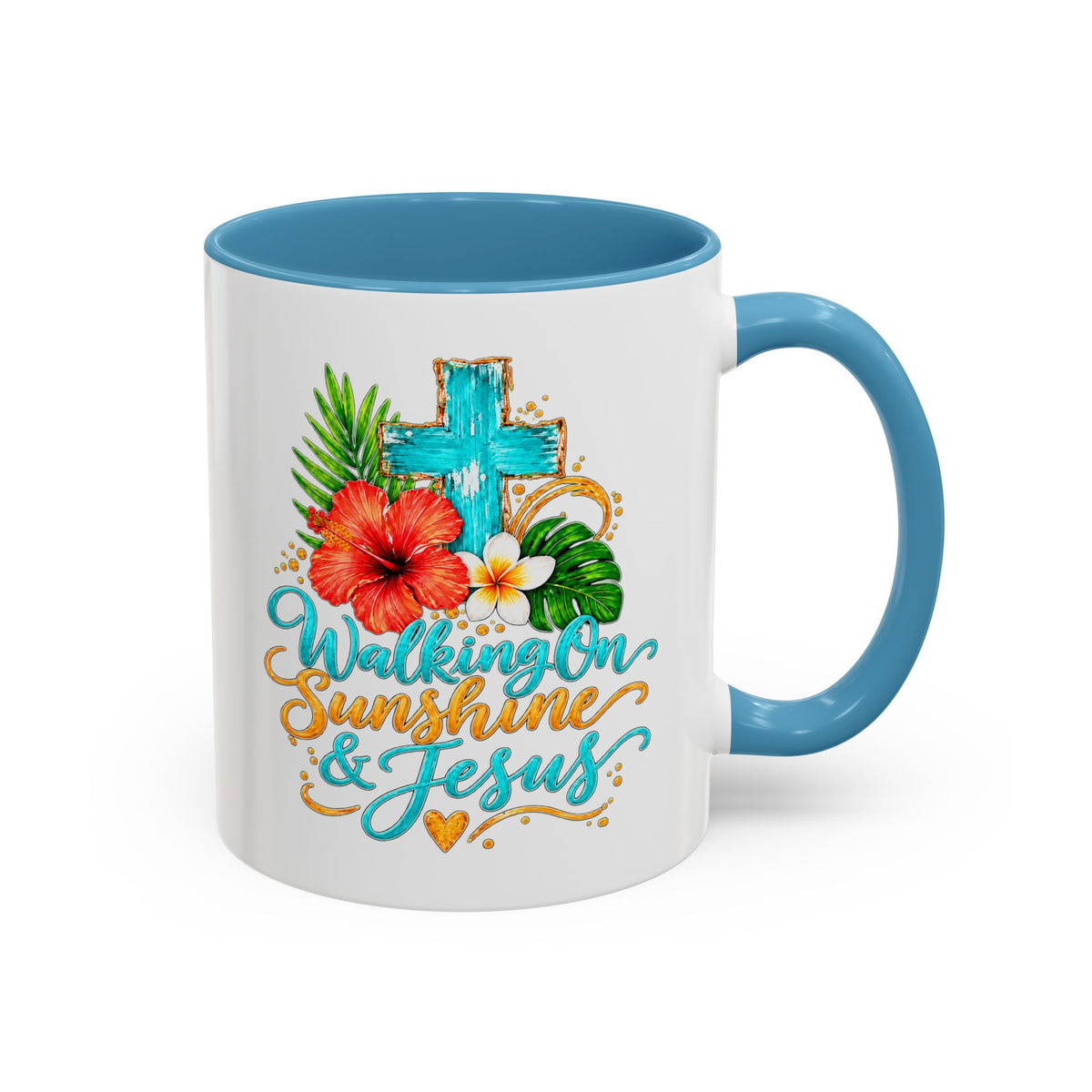 Walking on Sunshine & Jesus Coffee Mug – Floral Cross Accent Mug
