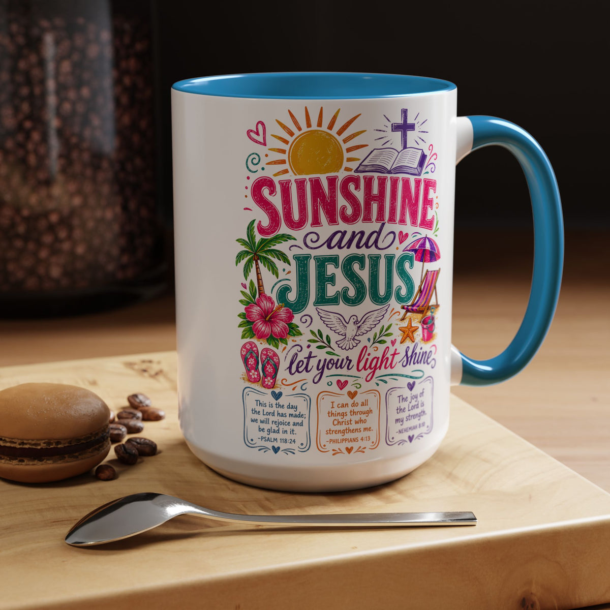Sunshine and Jesus Coffee Mug — Faith-Inspired Beach Vibe Accent Mug (11/15oz)