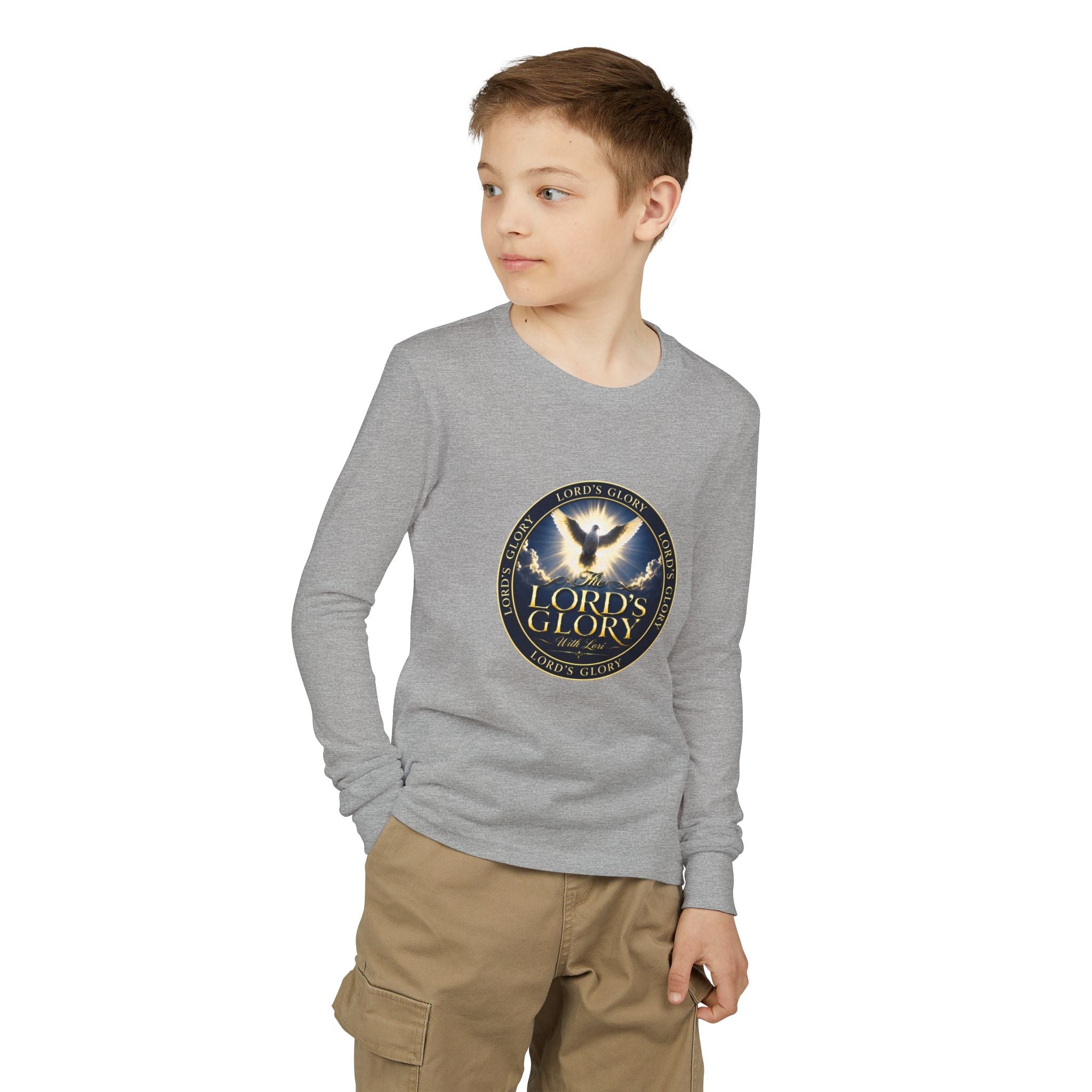 Youth Long Sleeve Tee - "Lord's Glory with Lori" Christian Dove Graphic