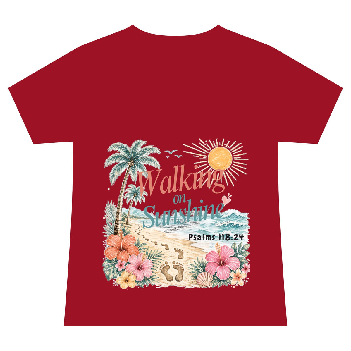 Beach Faith V-Neck Tee — "Walk on Sunshine" Psalms 118:24 Tropical Shirt