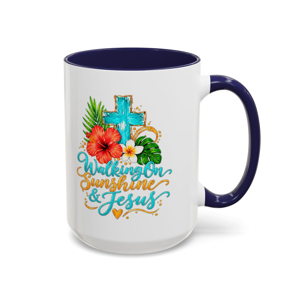 Walking on Sunshine & Jesus Coffee Mug – Floral Cross Accent Mug