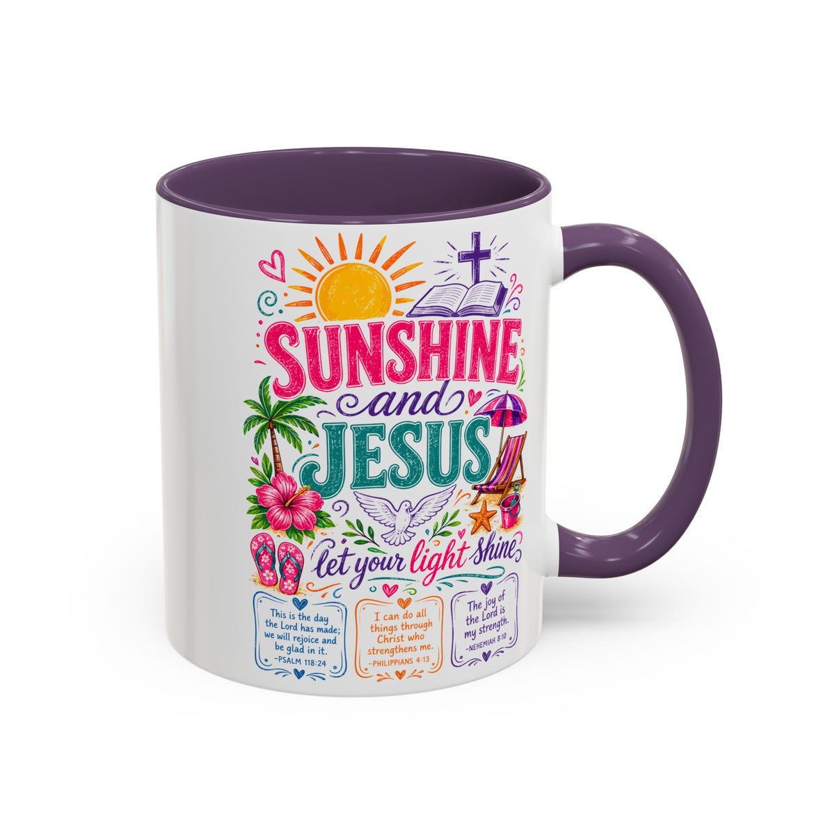 Sunshine and Jesus Coffee Mug — Faith-Inspired Beach Vibe Accent Mug (11/15oz)