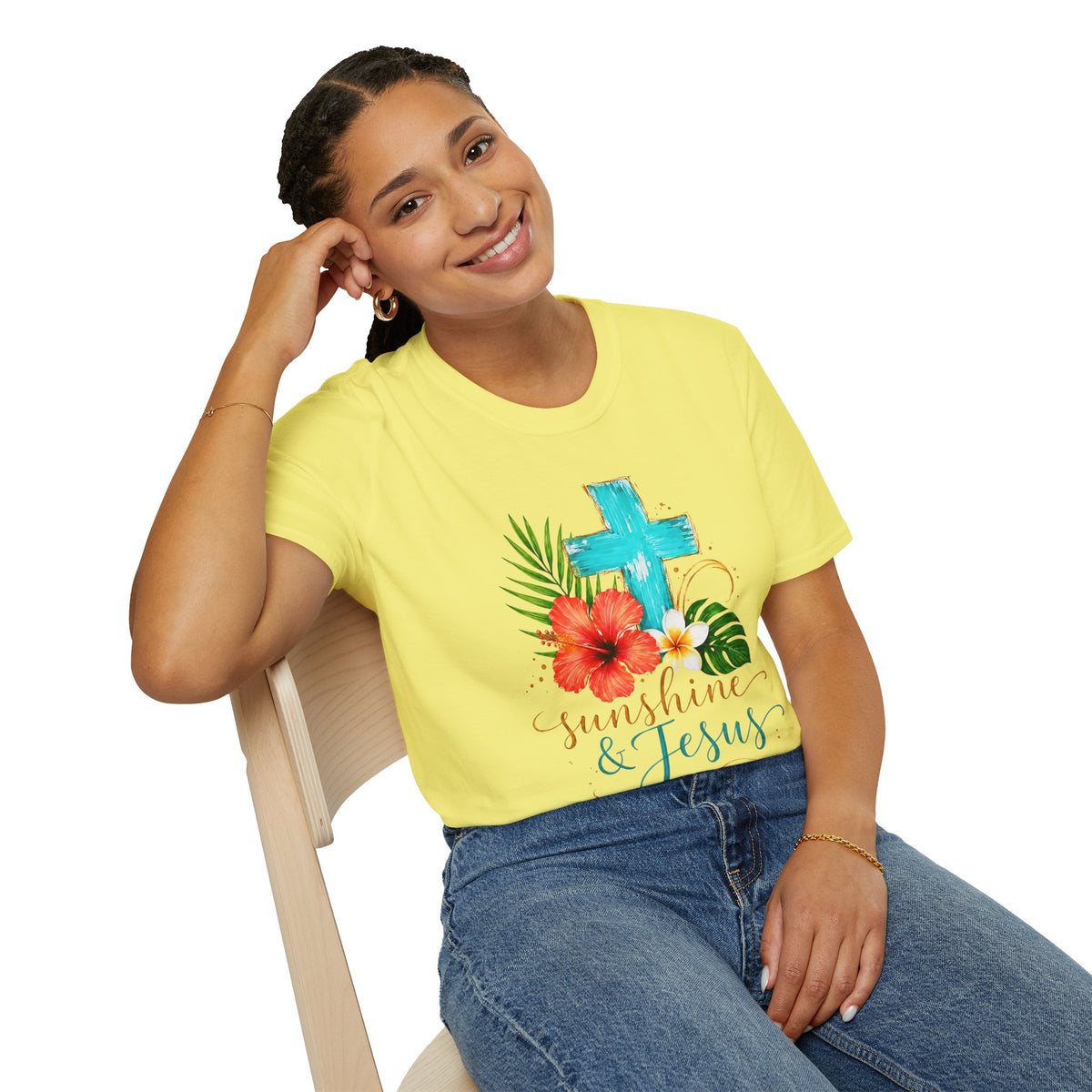 Sunshine & Jesus T-Shirt — Tropical Cross Christian Tee