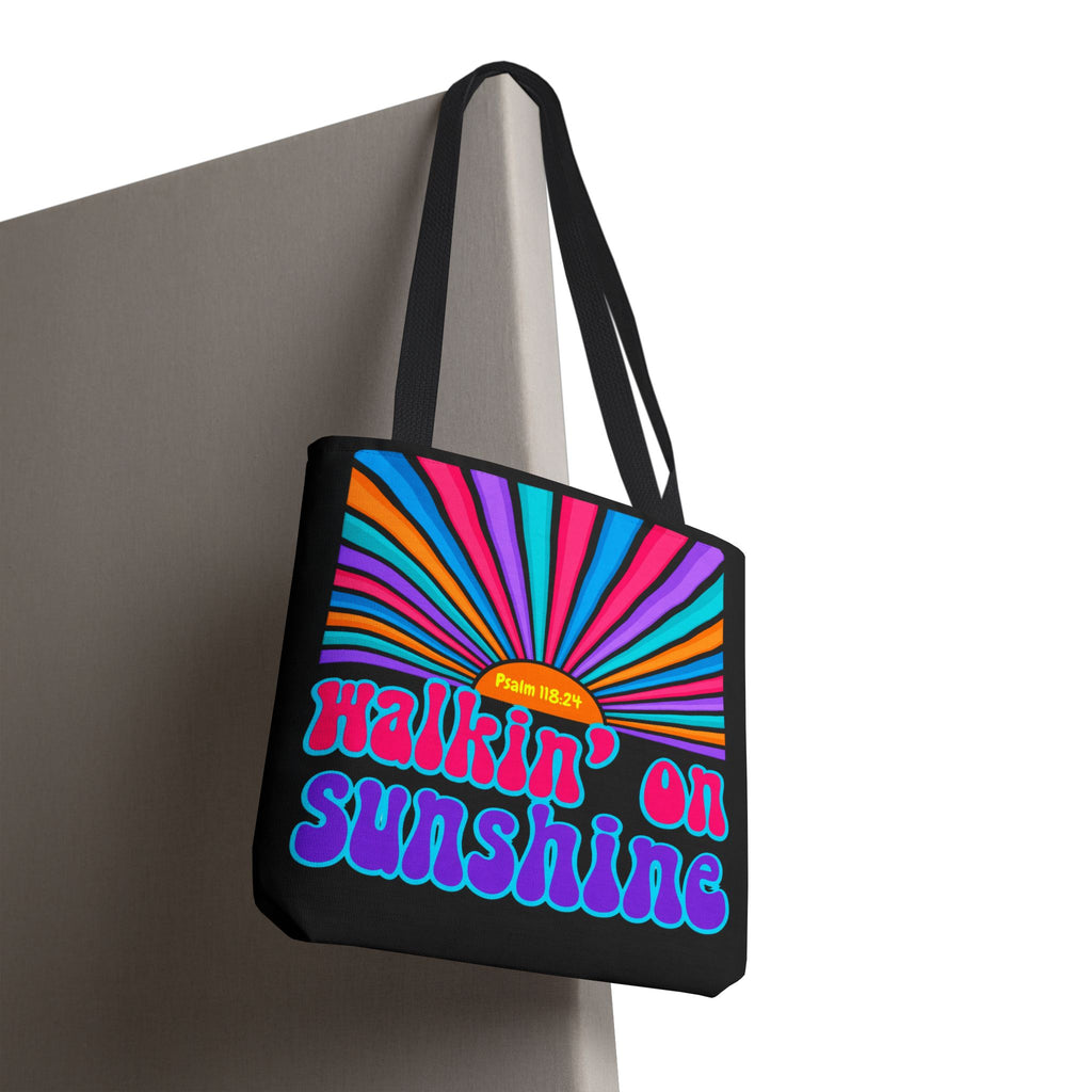 Lords Glory Sunrise Graphic Tote Bag — “Walkin' on Sunshine” Retro Psalm 118:24 Cotton AOP