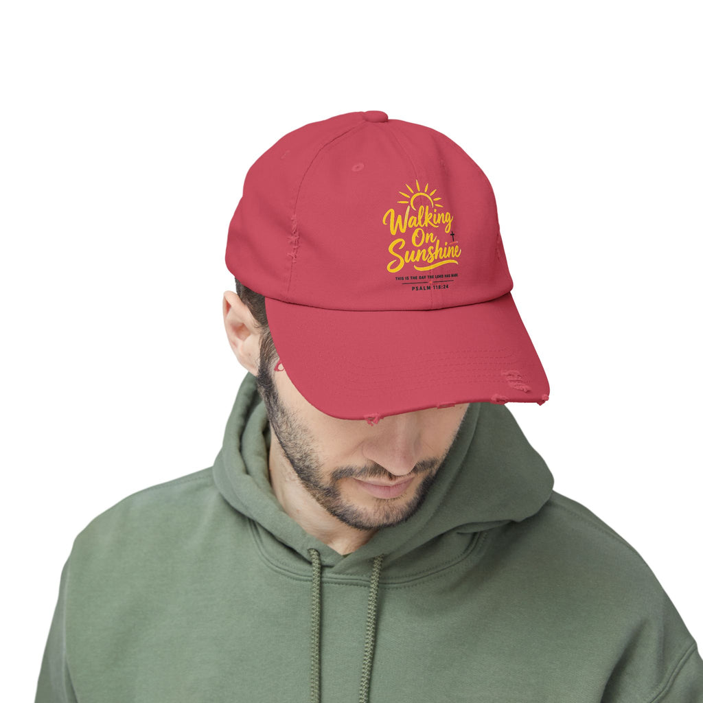 Walking on Sunshine Distressed Cap – Christian Sunshine Baseball Hat (Psalm 118:24)