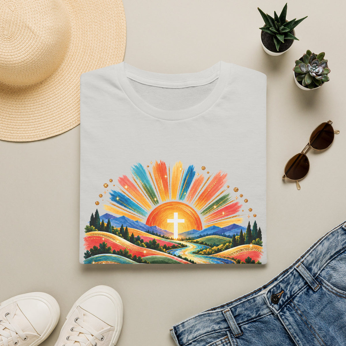 Walking On Sunshine with Lords Glory - with Lori Faith and Hope Christian Sunrise T-Shirt
