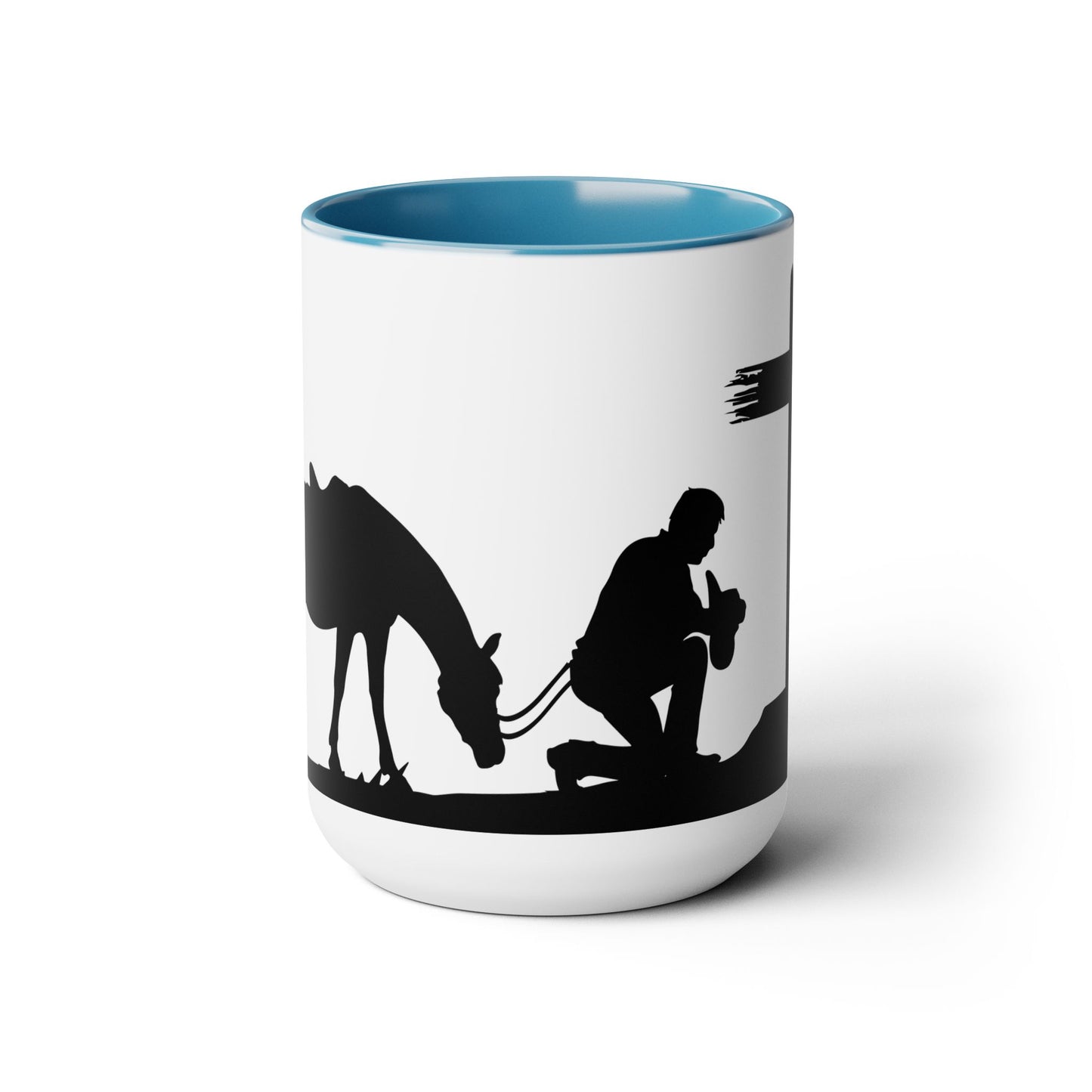 Cowboy Praying to GOD Two-Tone Coffee Mugs, 15oz