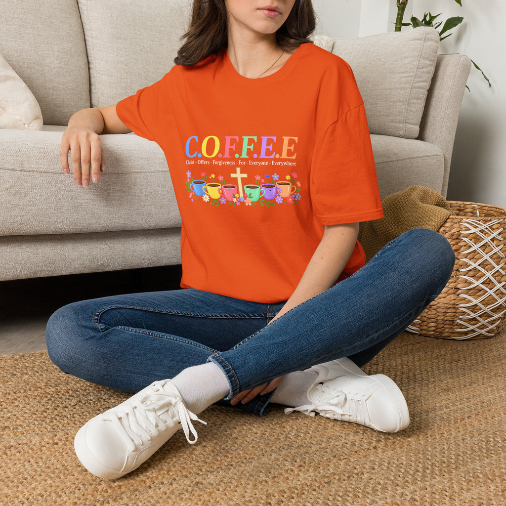 Coffee Lover Floral Graphic - C.o.f.f.e.e. (Christ - Offers - Forgiveness - For Everyone - Everywhere)  Softstyle T-Shirt