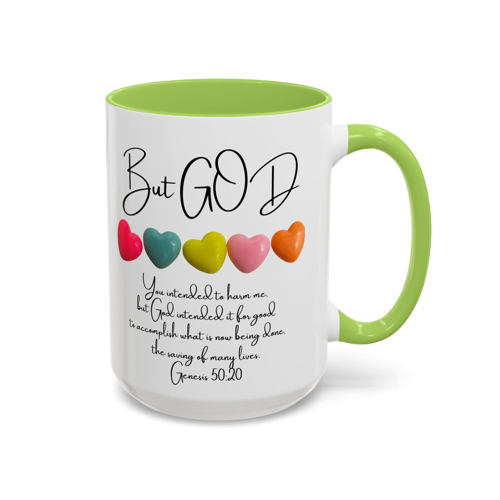 But God Scripture Coffee Mug — Genesis 50:20 Inspirational Heart Accent Mug (11/15oz)