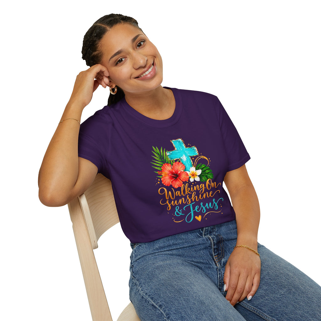 Walking on Sunshine & Jesus Floral Cross T-Shirt