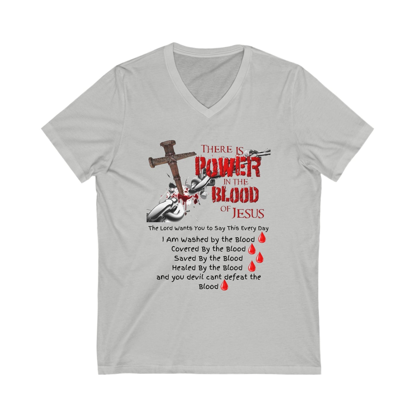 Saved by the Blood, The Power of the Blood, Woman's Jersey Short Sleeve V-Neck Tee