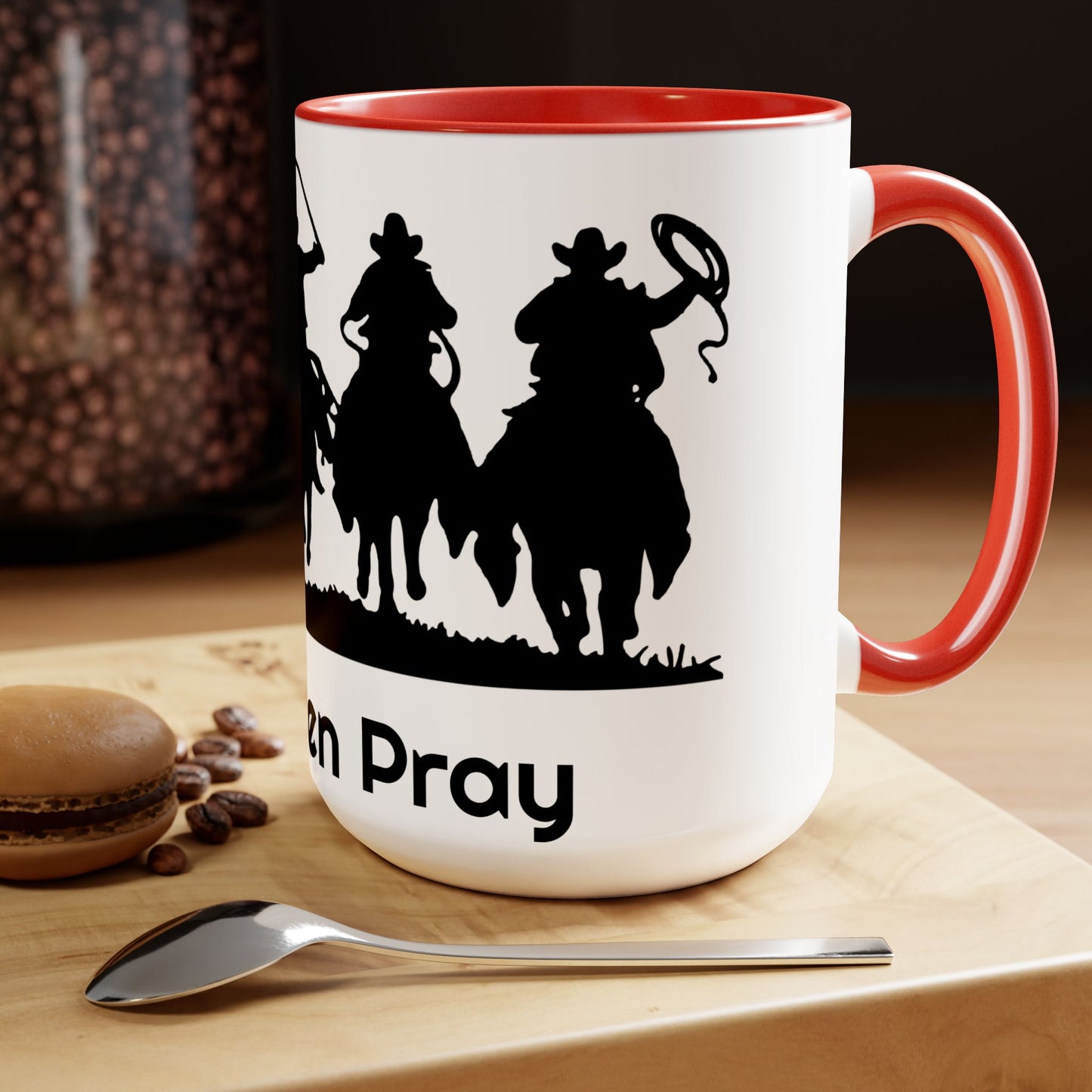 Real Men Pray - Two-Tone Coffee Mugs, Cowboys 15oz