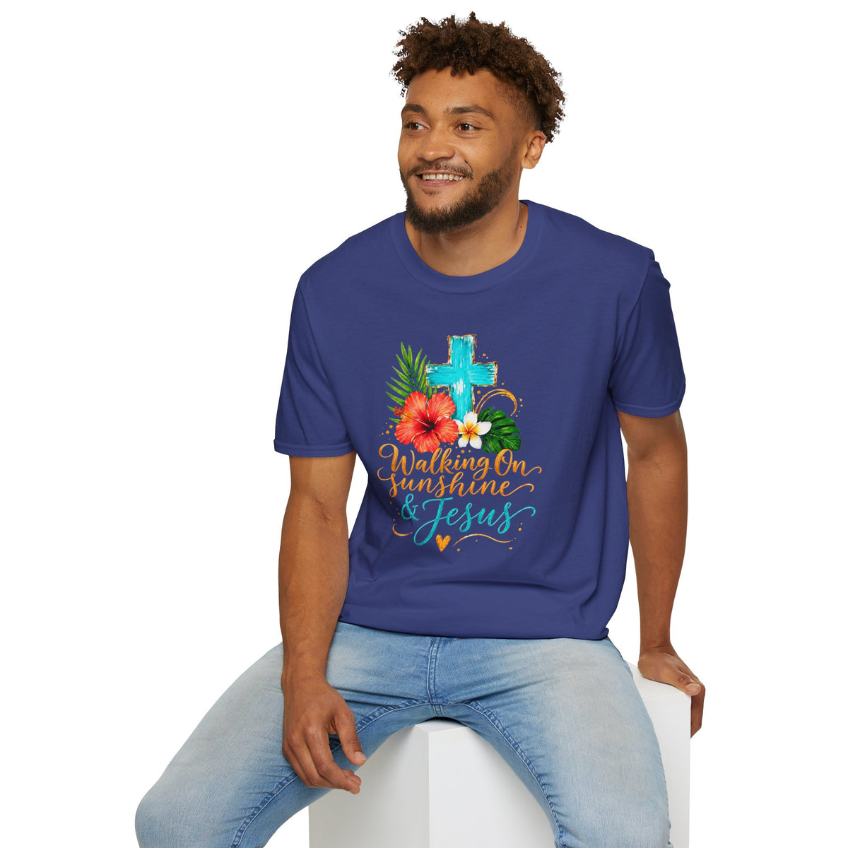Walking on Sunshine & Jesus Floral Cross T-Shirt