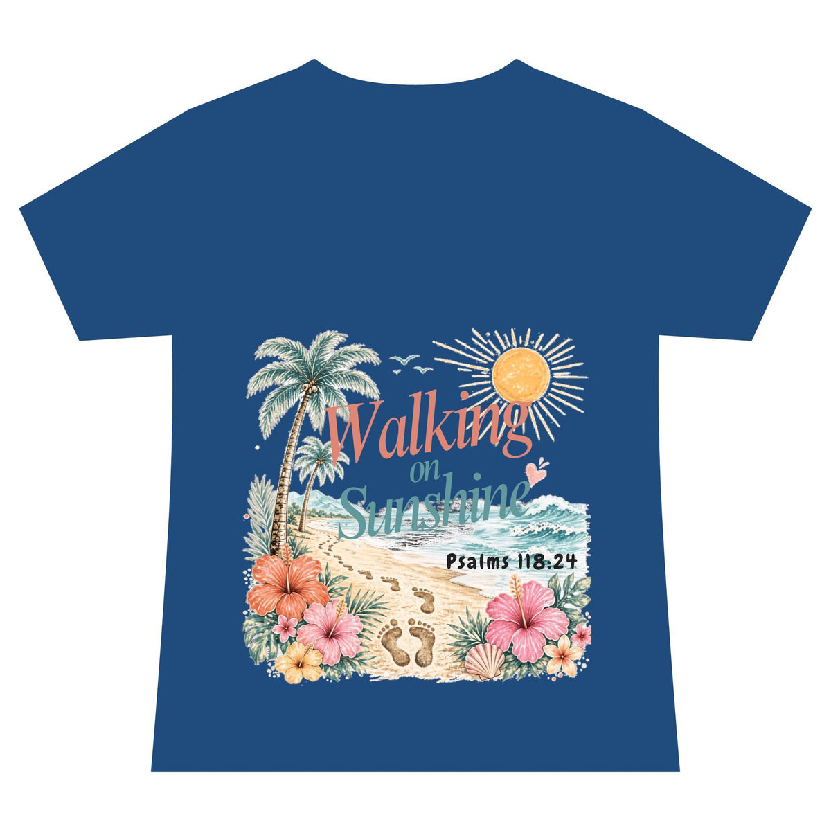 Beach Faith V-Neck Tee — "Walk on Sunshine" Psalms 118:24 Tropical Shirt