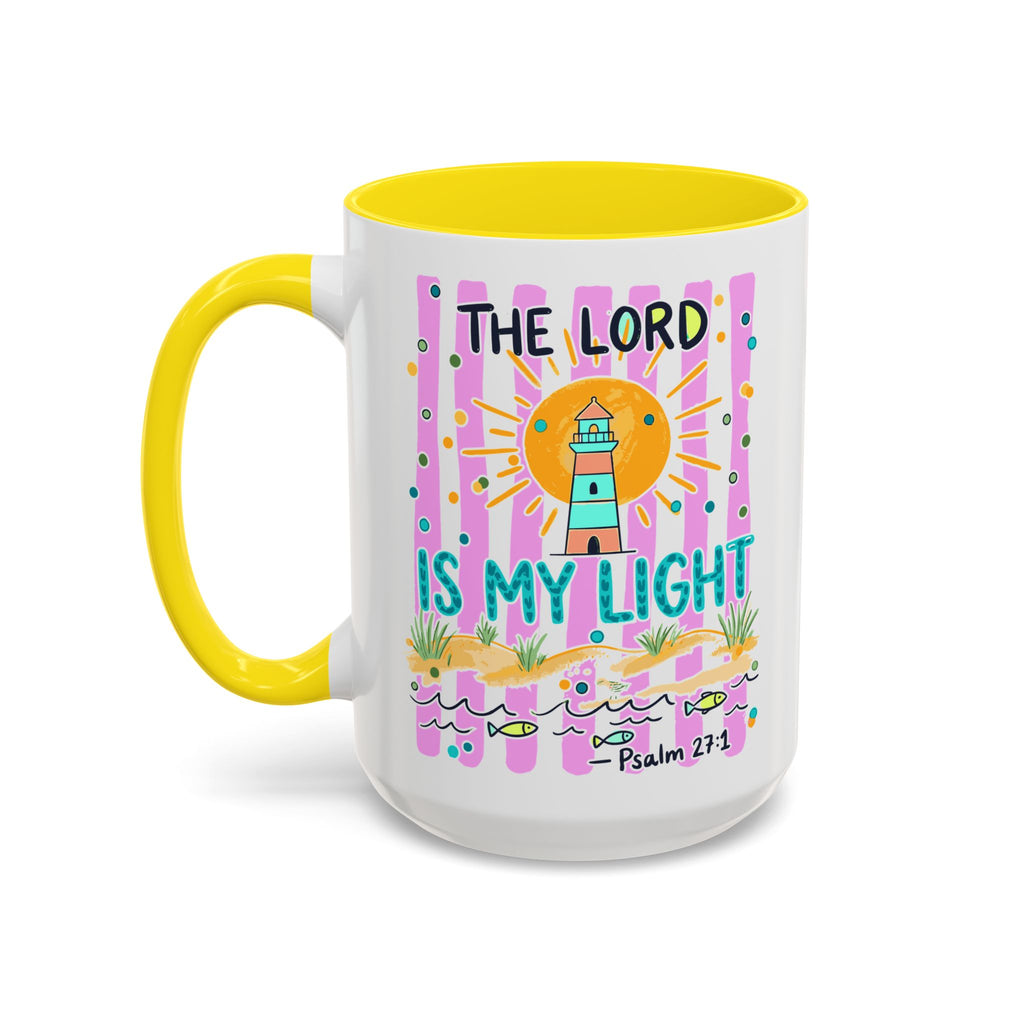 Christian Coffee Mug - "The Lord Is My Light" Lighthouse Psalm 27:1 Accent Mug