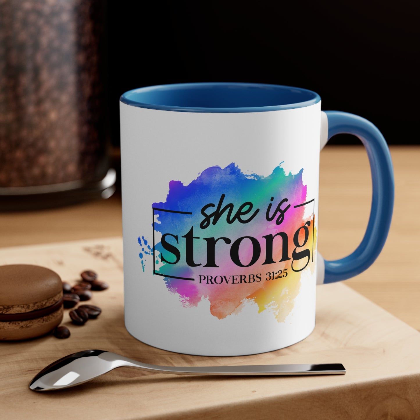 SHE IS STRONG - 5 Colors Accent Coffee Mug, 11oz