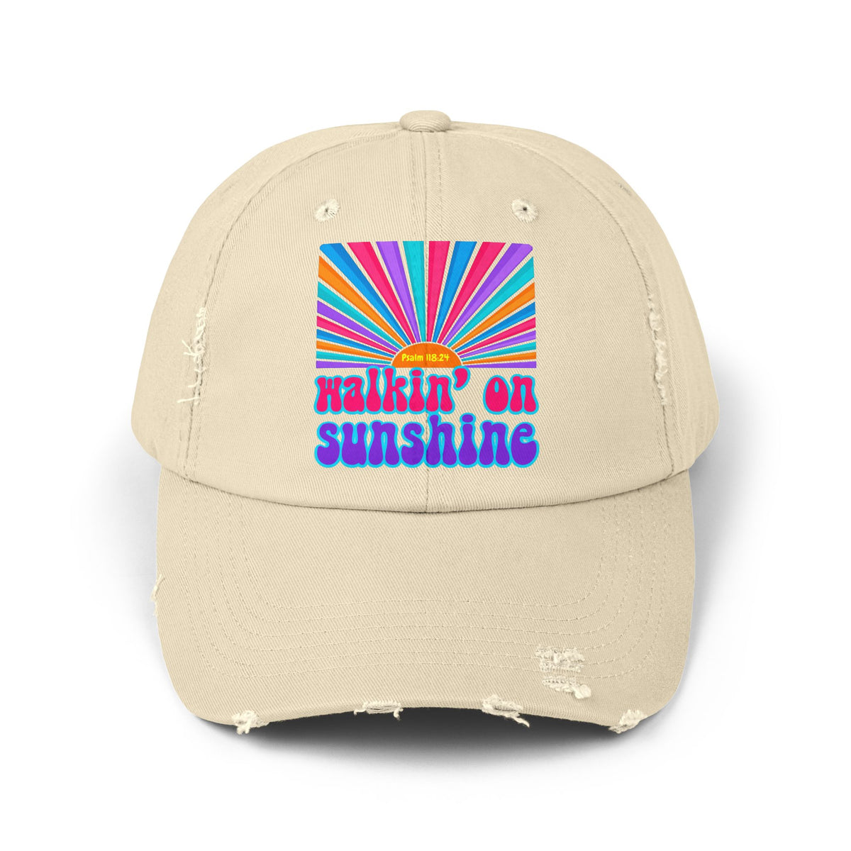 Walking On Sunshine Distressed Cap — Lords Glory with Lori Retro Rainbow Sun Trucker Hat