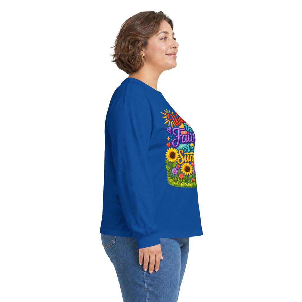 “Walking on Faith and Sunshine” Floral Long Sleeve Tee