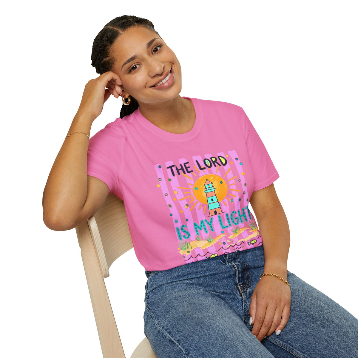The Lord Is My Light Lighthouse Christian T-Shirt — Psalm 27:1  Inspirational Tee