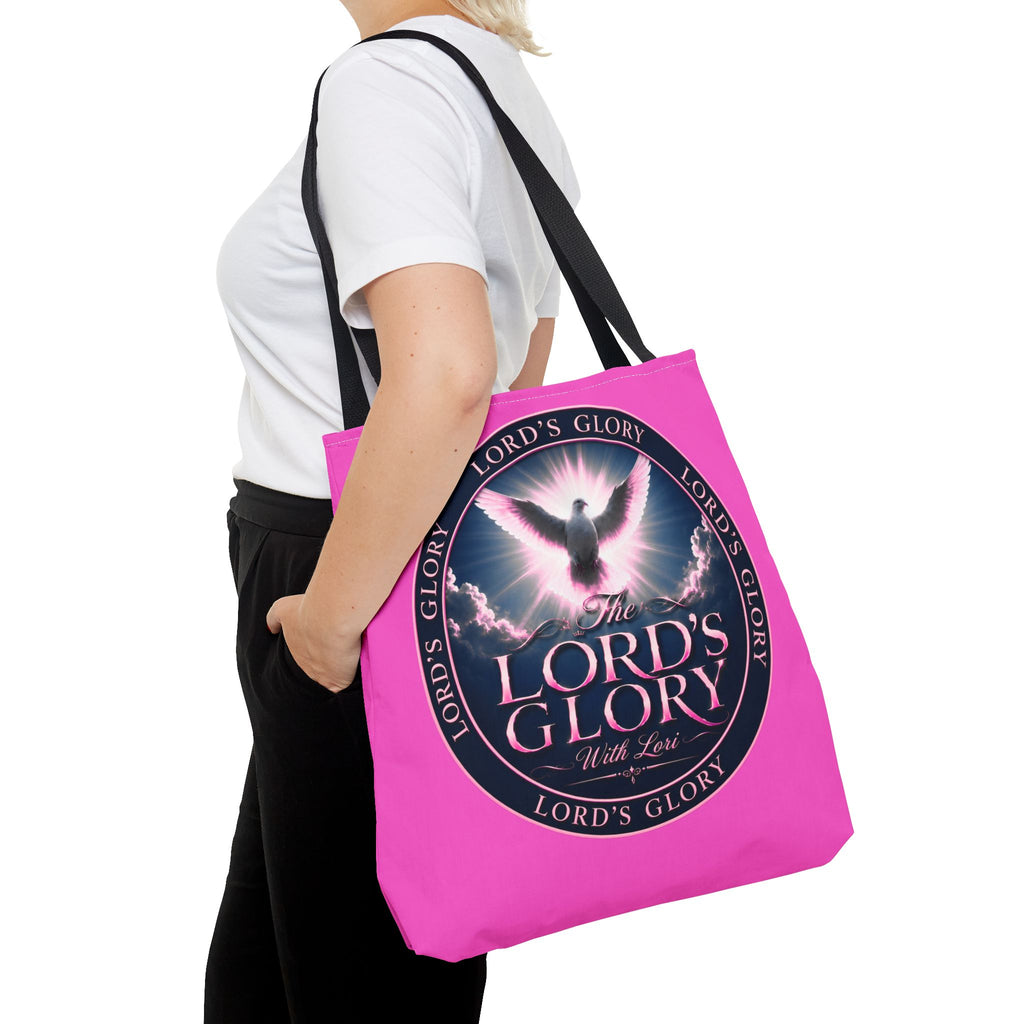 Religious Tote Bag - "The Lord's Glory with Lori" Pink All-Over-Print Christian Tote