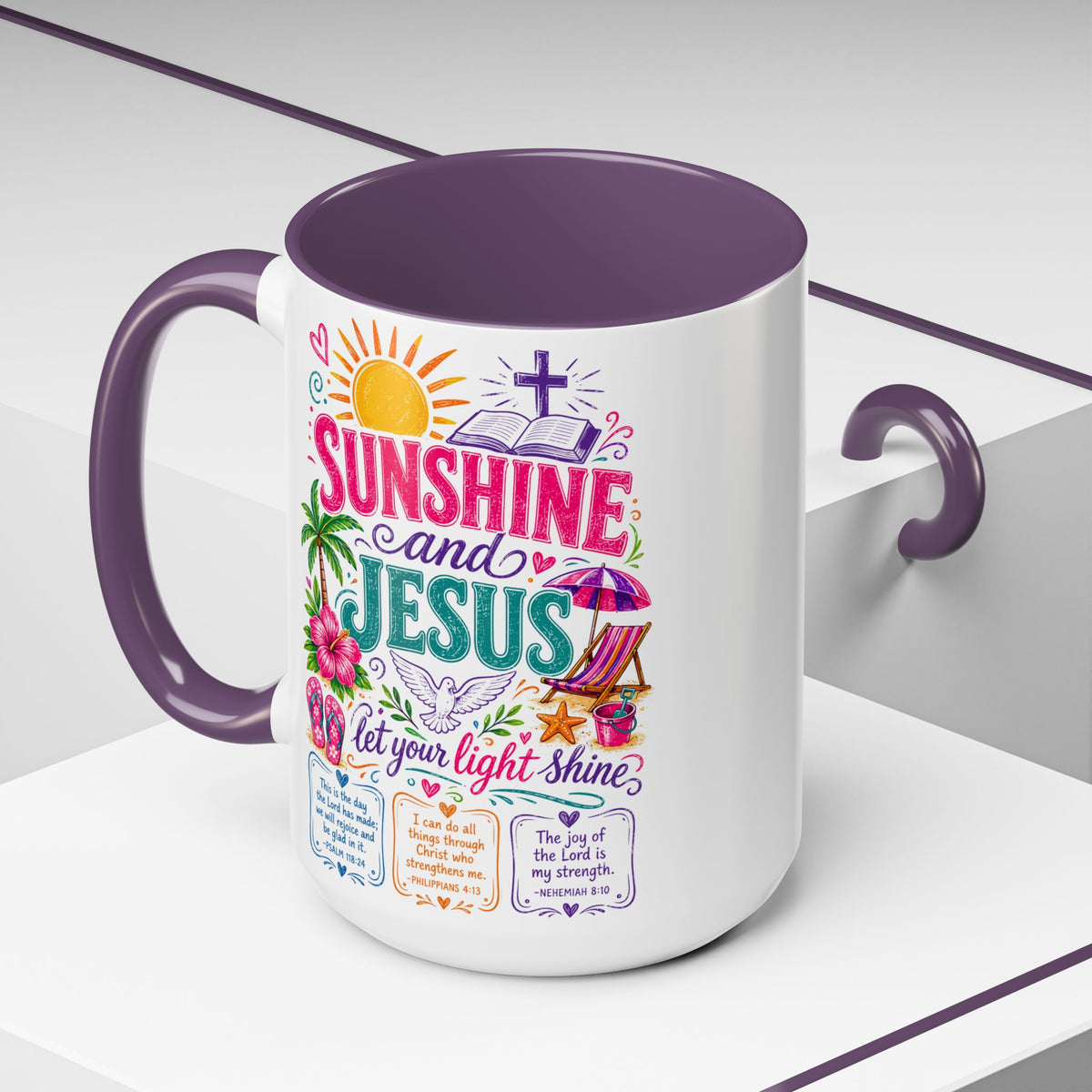 Sunshine and Jesus Coffee Mug — Faith-Inspired Beach Vibe Accent Mug (11/15oz)