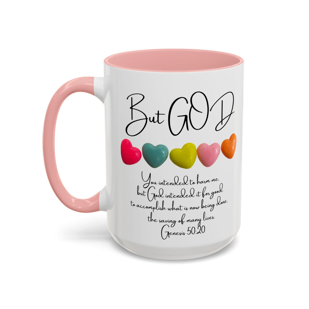 But God Scripture Coffee Mug — Genesis 50:20 Inspirational Heart Accent Mug (11/15oz)