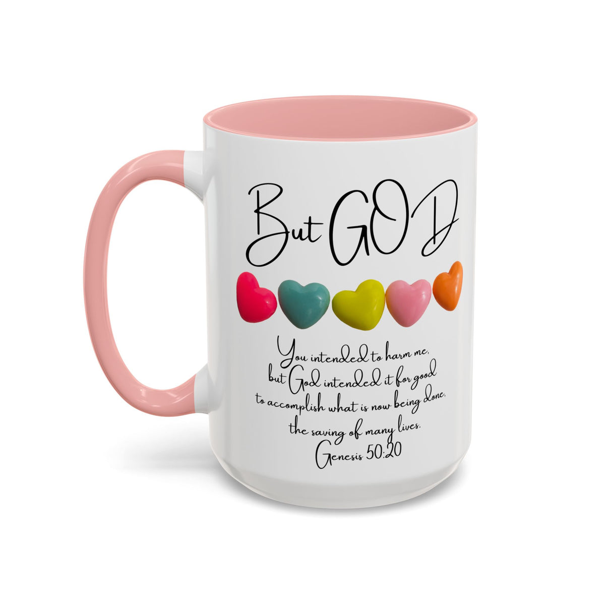 But God Scripture Coffee Mug — Genesis 50:20 Inspirational Heart Accent Mug (11/15oz)