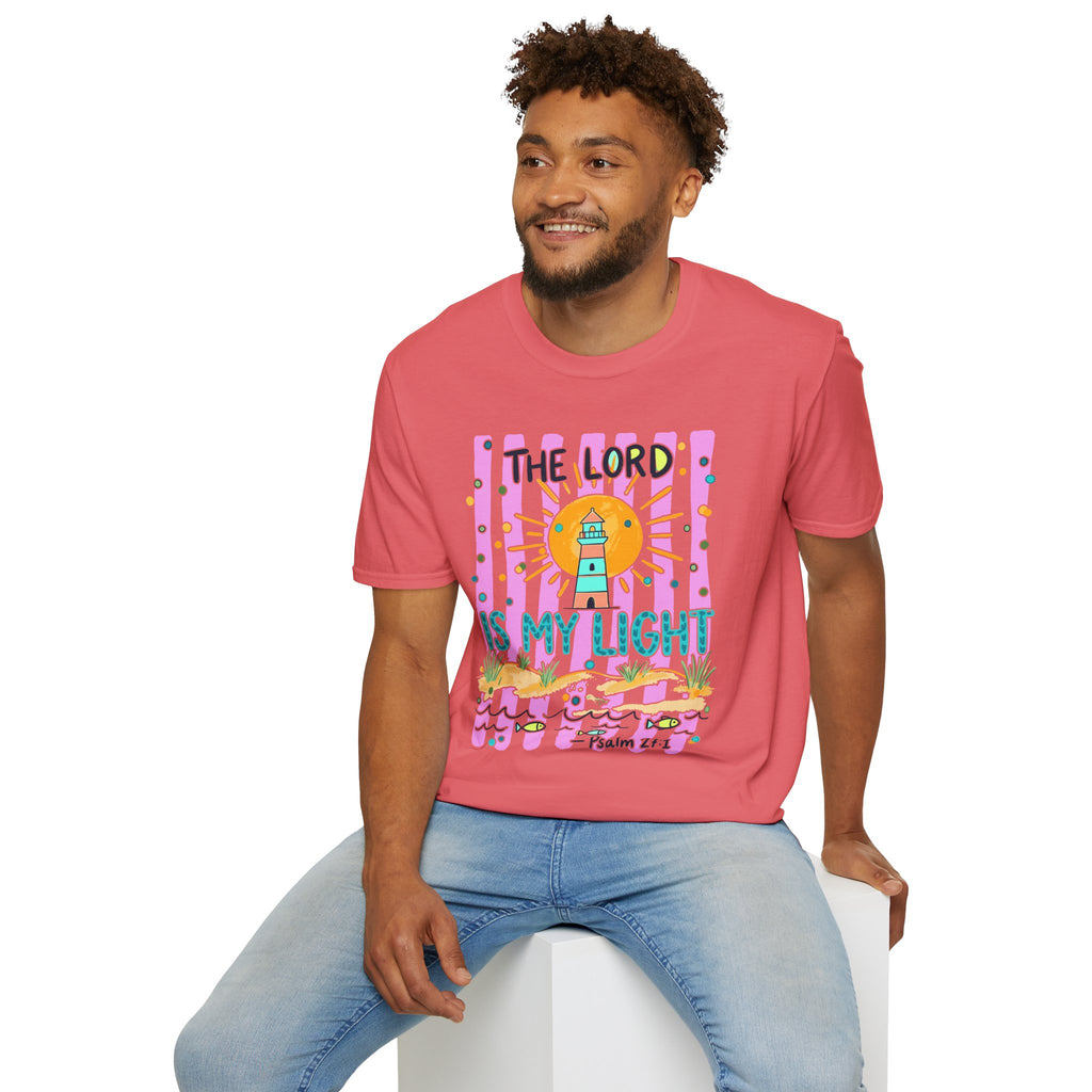 The Lord Is My Light Lighthouse Christian T-Shirt — Psalm 27:1  Inspirational Tee
