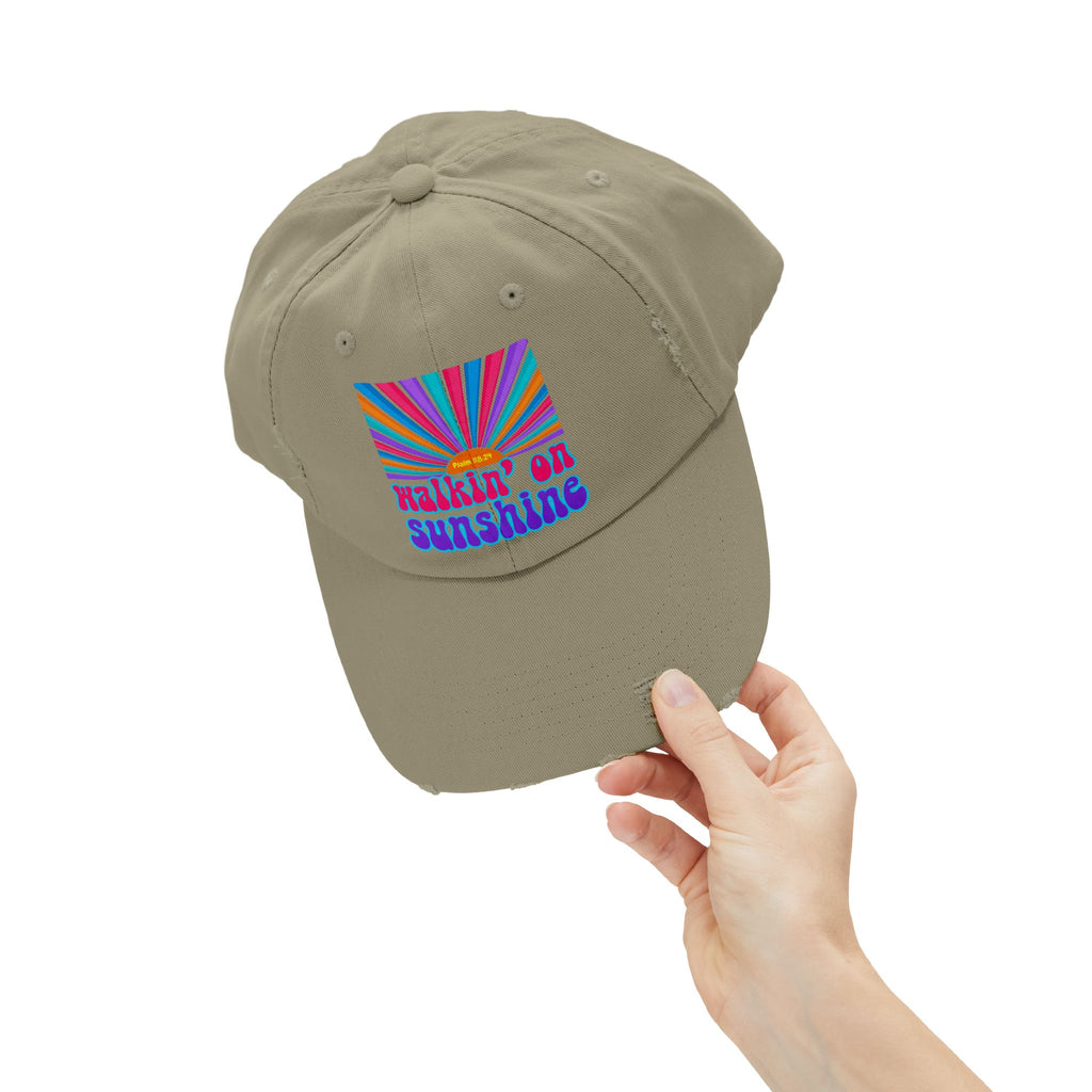 Walking On Sunshine Distressed Cap — Lords Glory with Lori Retro Rainbow Sun Trucker Hat