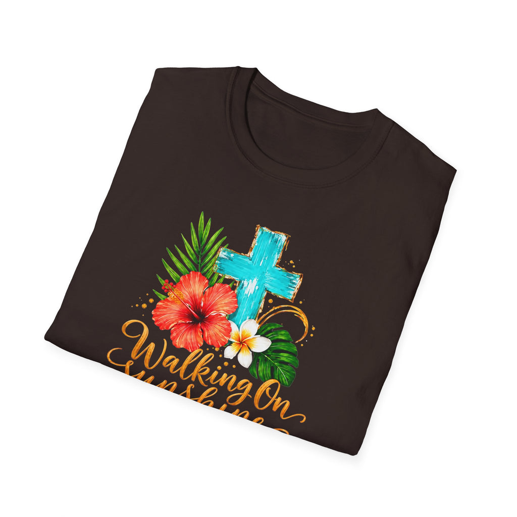 Walking on Sunshine & Jesus Floral Cross T-Shirt