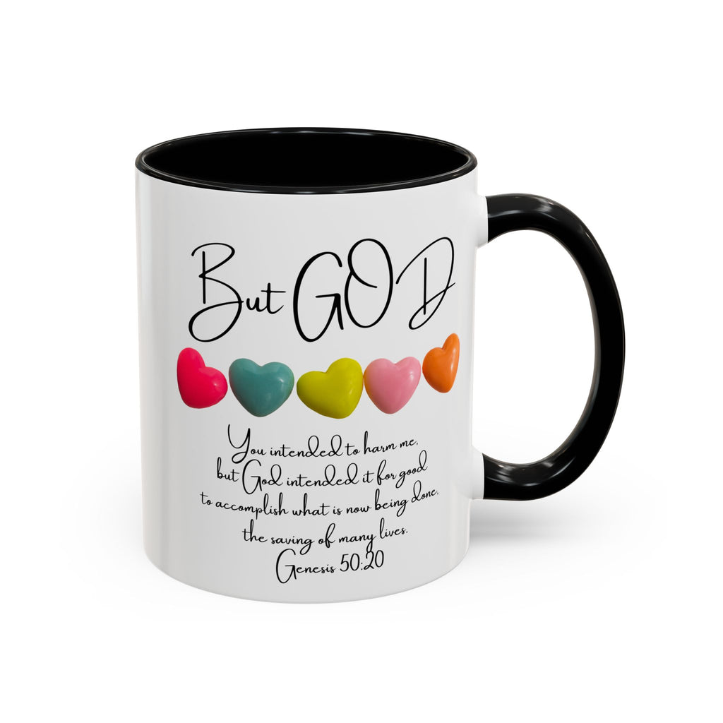 But God Scripture Coffee Mug — Genesis 50:20 Inspirational Heart Accent Mug (11/15oz)