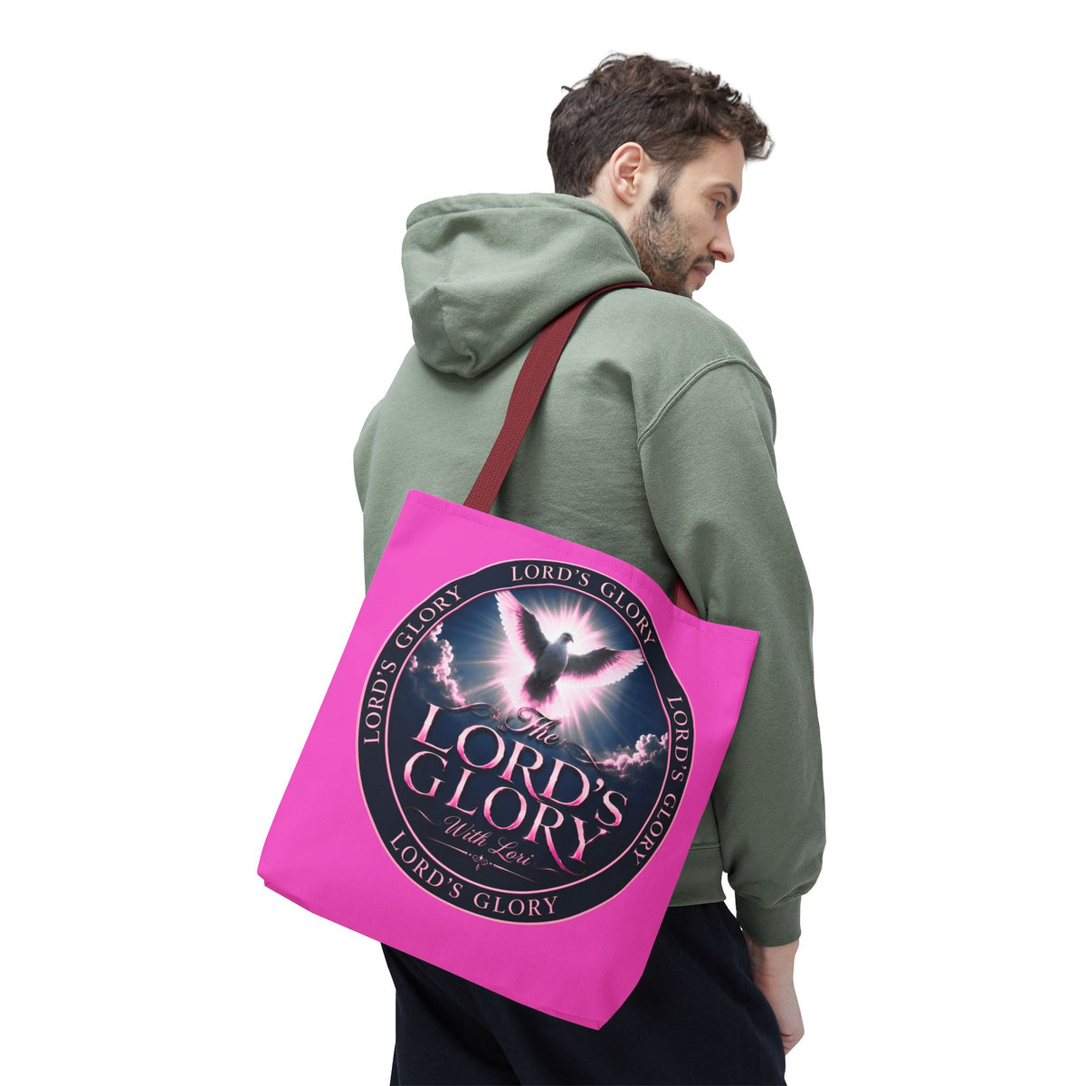 Religious Tote Bag - "The Lord's Glory with Lori" Pink All-Over-Print Christian Tote